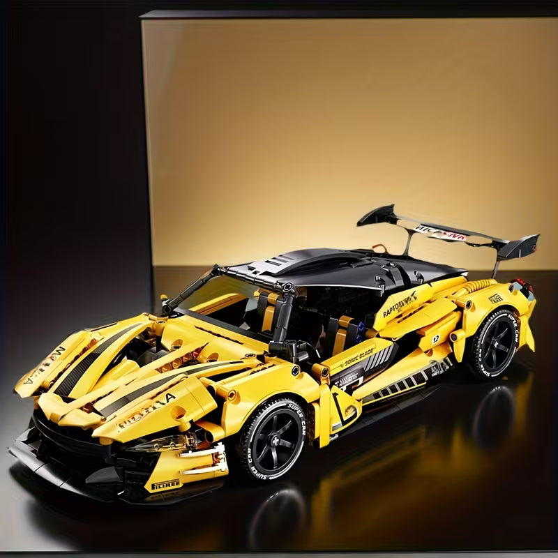 New 2026 ABS Plastic Building Blocks, Yellow Sports Car Interlocking Blocks, Desktop Bookshelf Ornament, Hands-On Assembly Toy, Holiday Gift