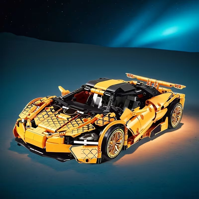 1128PCS Yellow Sports Car Building Blocks, ABS Display Model Surprise Gift for Christmas, Halloween, and Birthdays