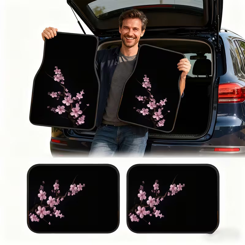 4PCS Cherry Blossom Car Floor Mats, Universal Fit Floral Auto Mats