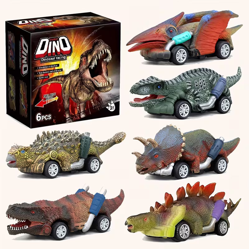 6-Pack Dinosaur Pull Back Toy Cars for Kids, Non-Battery Dinosaur Vehicles, Boys & Girls Ages 3+