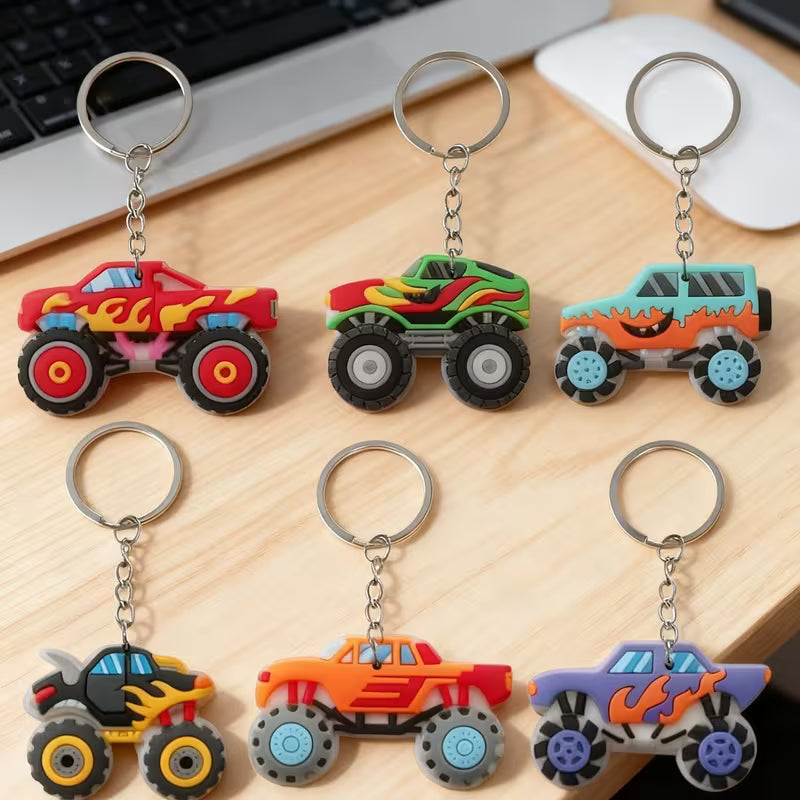 6Pcs Cartoon Truck Keychains, Racing-Themed PVC Off-Road Vehicle Charms