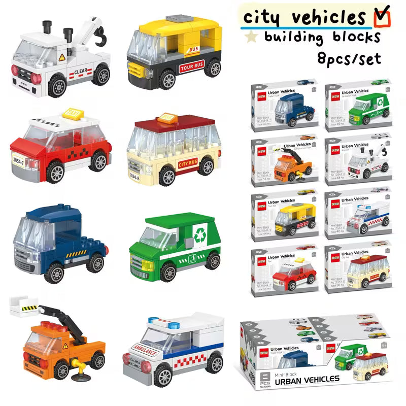 8pcs City Vehicle Building Blocks Set