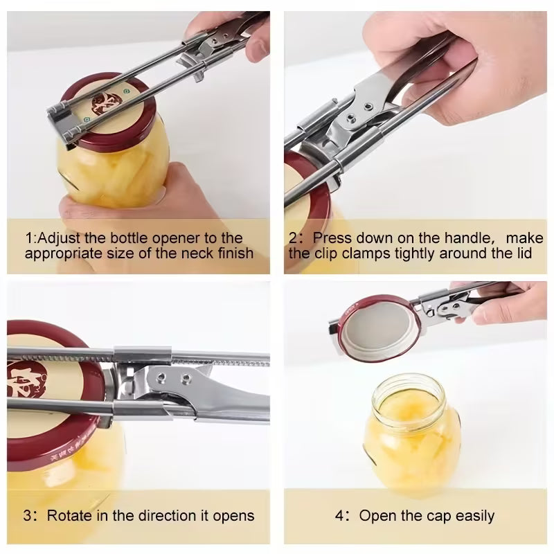 1pc Stainless Steel Labor-Saving Bottle Opener, Anti-Slip Adjustable Can Opener, Twist Cap Opener Kitchen Tool