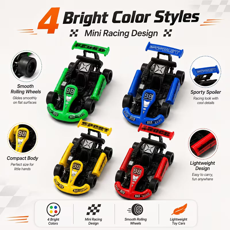 10Pcs Mini Racing Cars, 4-Color Mixed Pull-Back Go-Kart Toy Set
