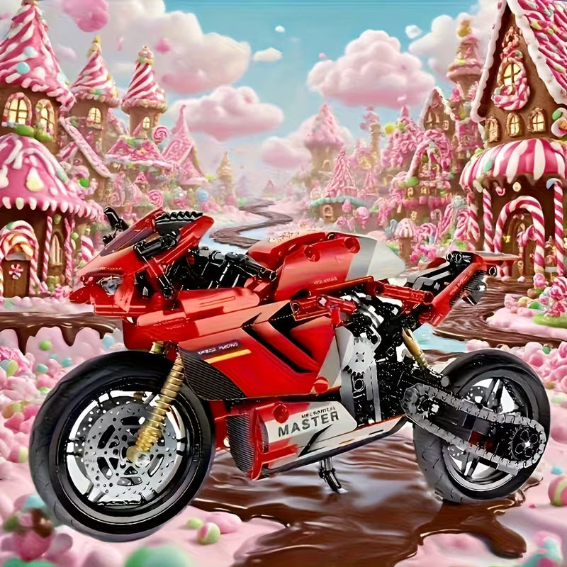 1089PCS Red Motorcycle Building Blocks