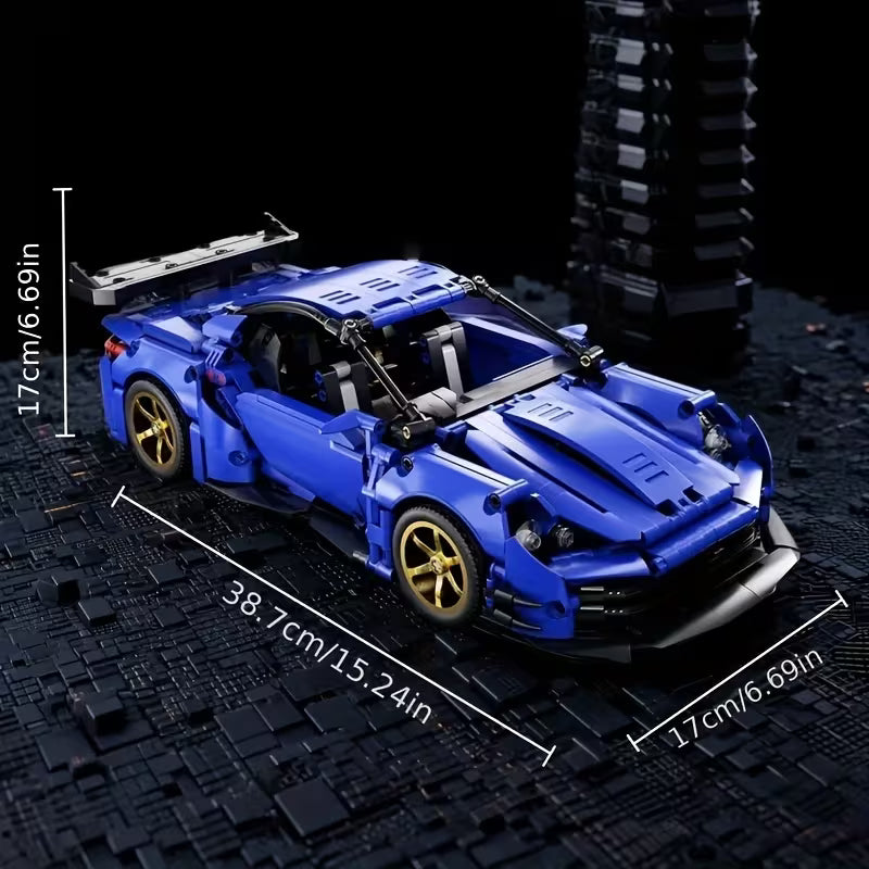 Christmas and New Year Gift: 1334pcs Car Building Block Toy Set, Cool Blue Futuristic Sports Car Model, Ideal Birthday and Holiday Gift for Family, Loved Ones, and Friends.