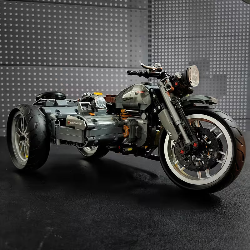 Retro Three-Wheel Motorcycle Building Blocks