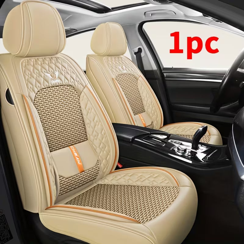 Luxury 1pc Car Single Front Seat Cover • PU Leather + Ice Silky Fiber Fabric • Driver's Seat Cover •
