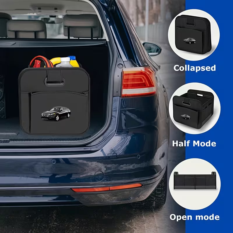 1pc Large Capacity Heavy Duty Oxford Trunk Organizer, Foldable Multi-Compartment Car Storage Box with Reinforced Handle
