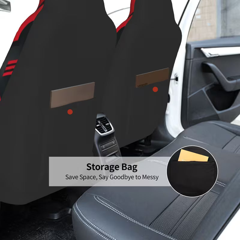 2pcs Red and Black Mech LineUniversal Car Seat Covers - Machine Washable, Easy to Install, Durable Design - Enhances the Beauty and Comfort of Your Car's Interior.