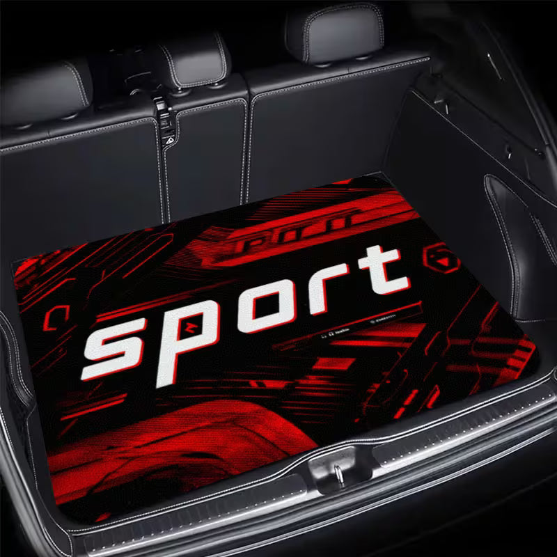 1pc Red Black Sci-Fi Athletic Letter Print Car Trunk Mat, Durable Interior Protection Floor Liner