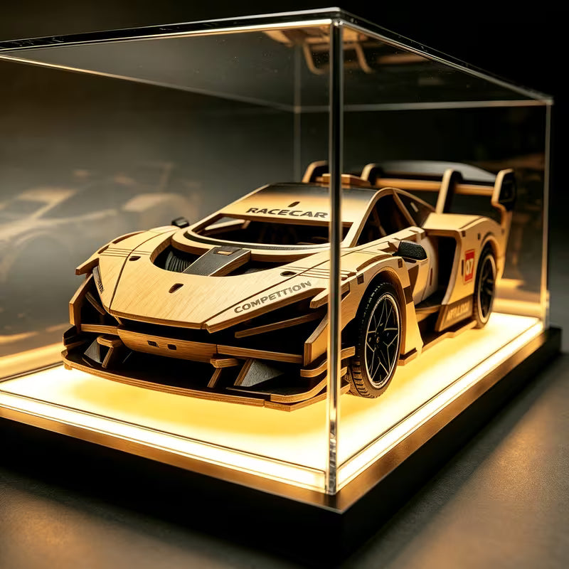 3D Wooden Racing Car Puzzle Kit, DIY Assembly Sports Car Vehicle Model, Hand Craft Wood Building Set, Desktop Display Decor for Hobby Collectors