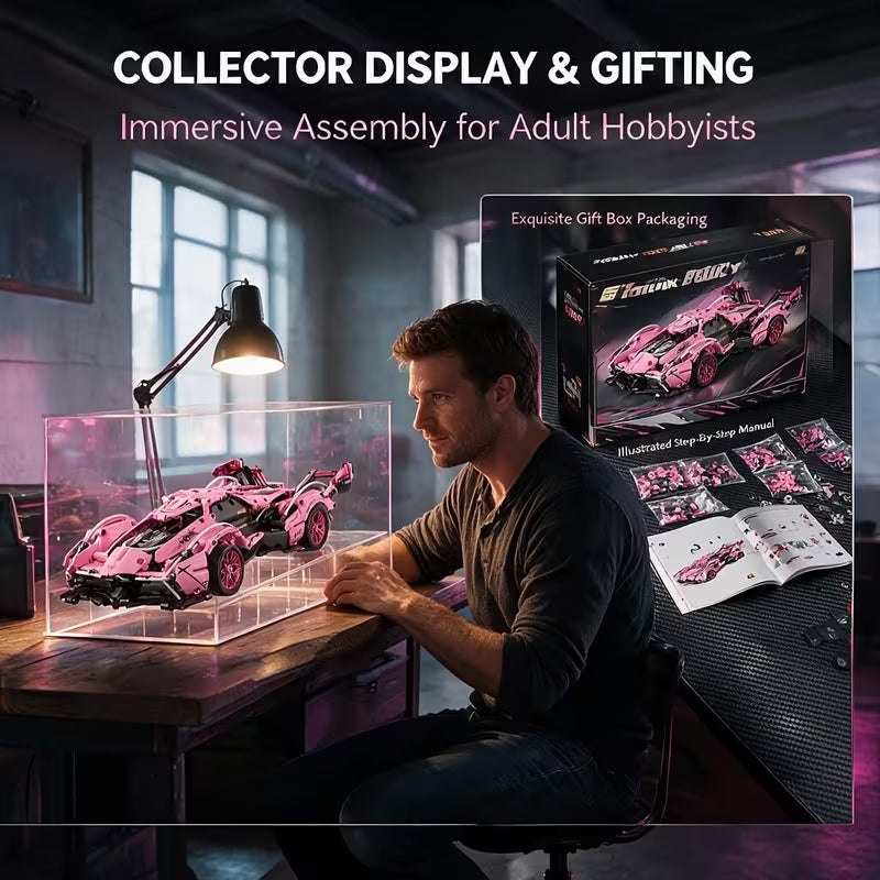 1000PCS Pink Super Sports Car Building Blocks, DIY Model Kit