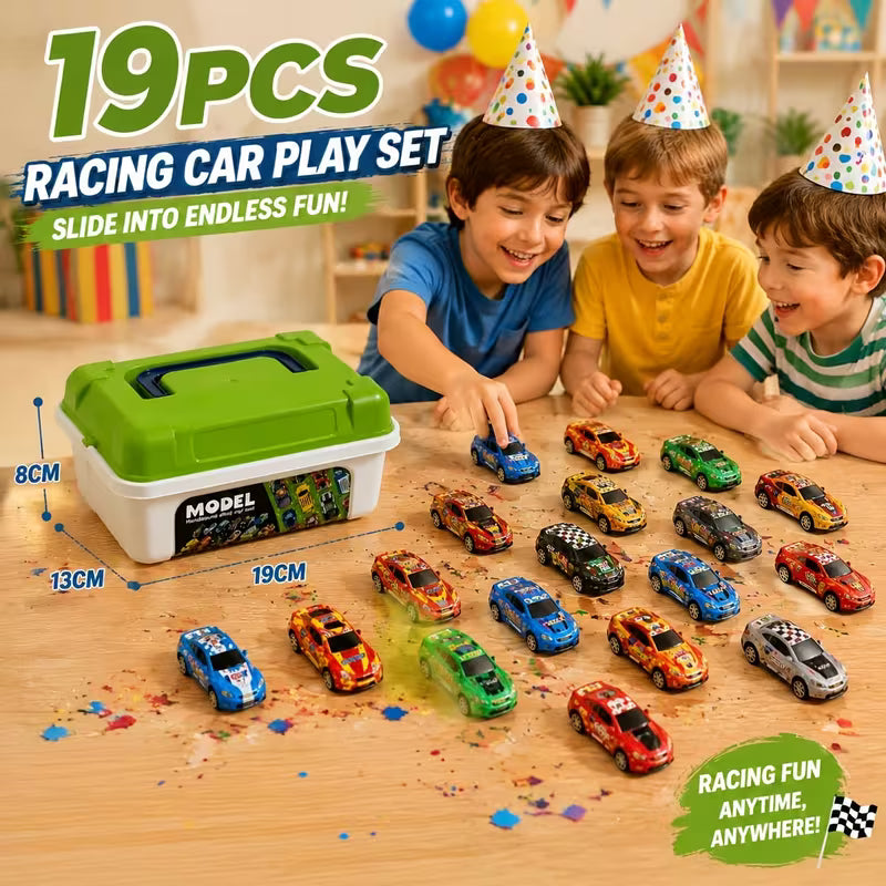 19Pcs Toy Car Party Favor Set, Multi-Item Car Toys with Storage Box