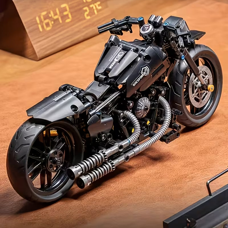 2026 Cool Black Motorcycle Model Building Kit, Durable ABS Plastic Material, Home/Office/Desktop Decoration, 3D Block Toy