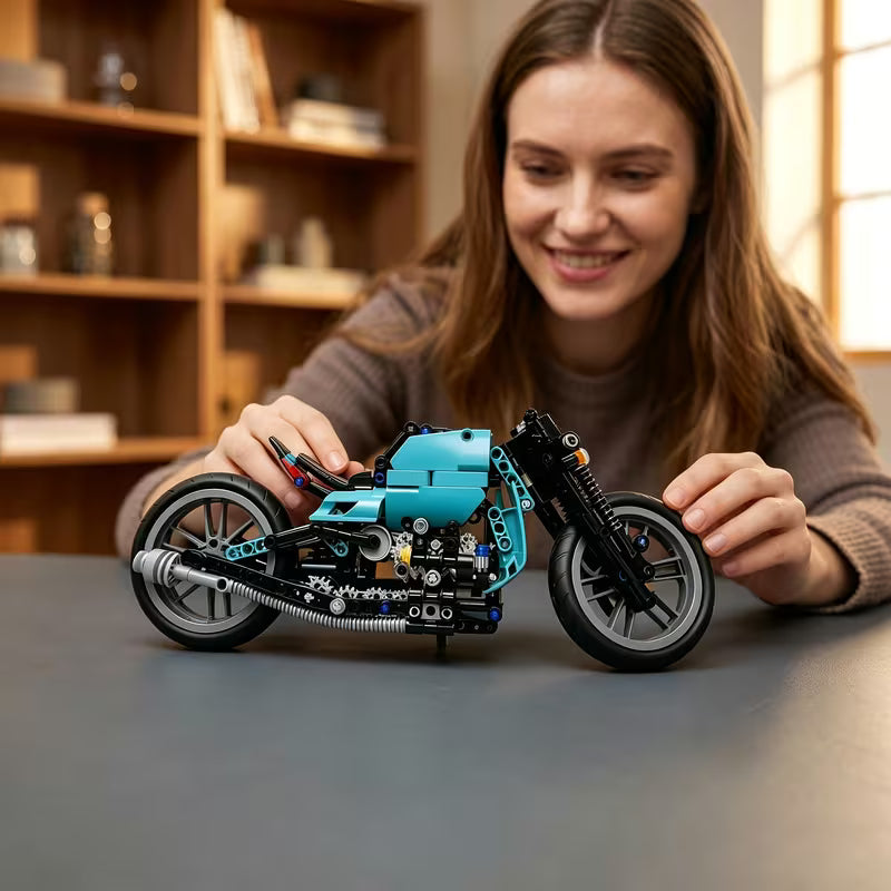 Large Green & Black Vintage Motorcycle Building Blocks