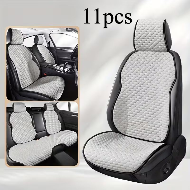 11pcs Car Seat Cushion Set, New Ice Bean Design, Small Hexagon Pattern, Summer Comfort, Exquisite Design, Cool and Breathable for Summer, Anti-Slip
