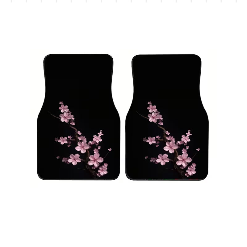 4PCS Cherry Blossom Car Floor Mats, Universal Fit Floral Auto Mats