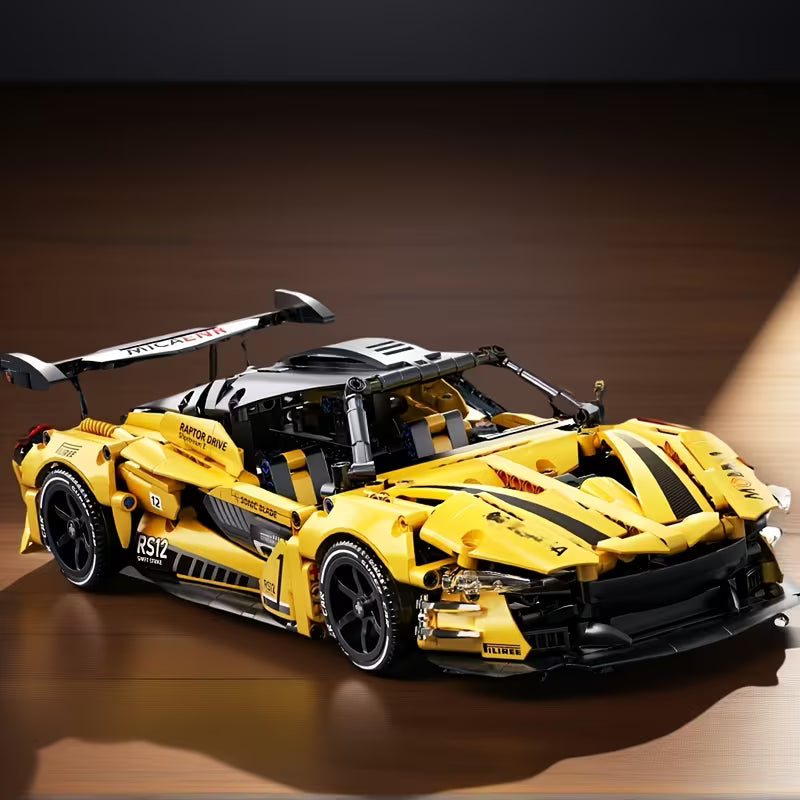 New 2026 ABS Plastic Building Blocks, Yellow Sports Car Interlocking Blocks, Desktop Bookshelf Ornament, Hands-On Assembly Toy, Holiday Gift