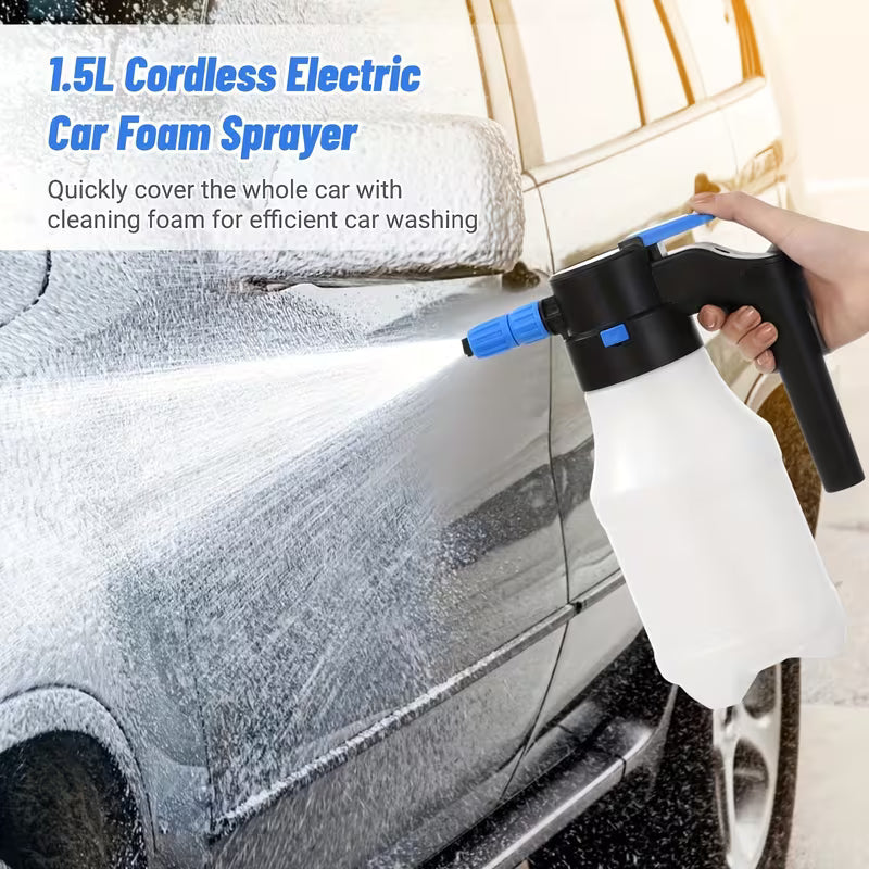 1.5-Liter Rechargeable Car Foam Sprayer, Electric Vehicle Foam Spray Bottle, Handheld Battery-Powered Foam Sprayer