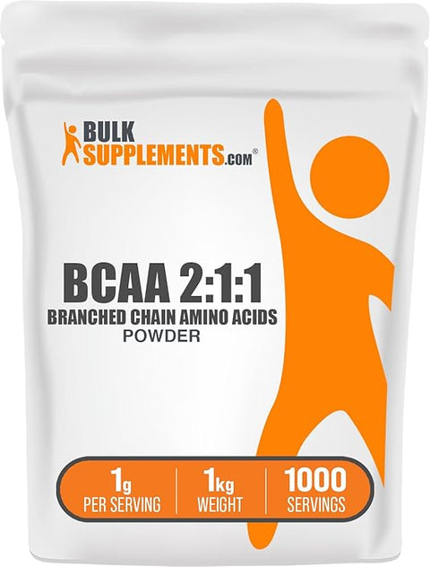 BCAA 2:1:1 Branched Chain Amino Acids Powder – Unflavored, Gluten-Free, 1 kg (2.2 lbs)