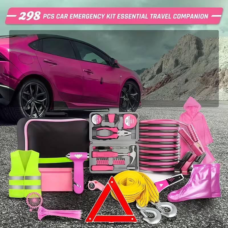 298pcs Roadside Car Repair Kits, Vehicle Repair Kits, Comprehensive Car Emergency Kits, Without Battery