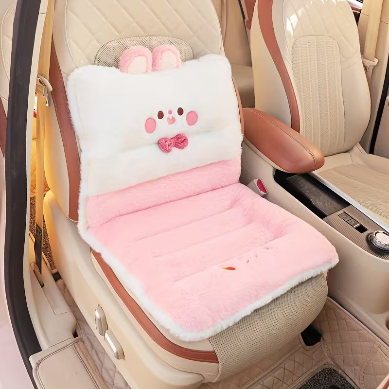 1pc Cute Soft Plush Car Seat Cushion, Adorable Cartoon Design, Universal Winter Car Seat Protector