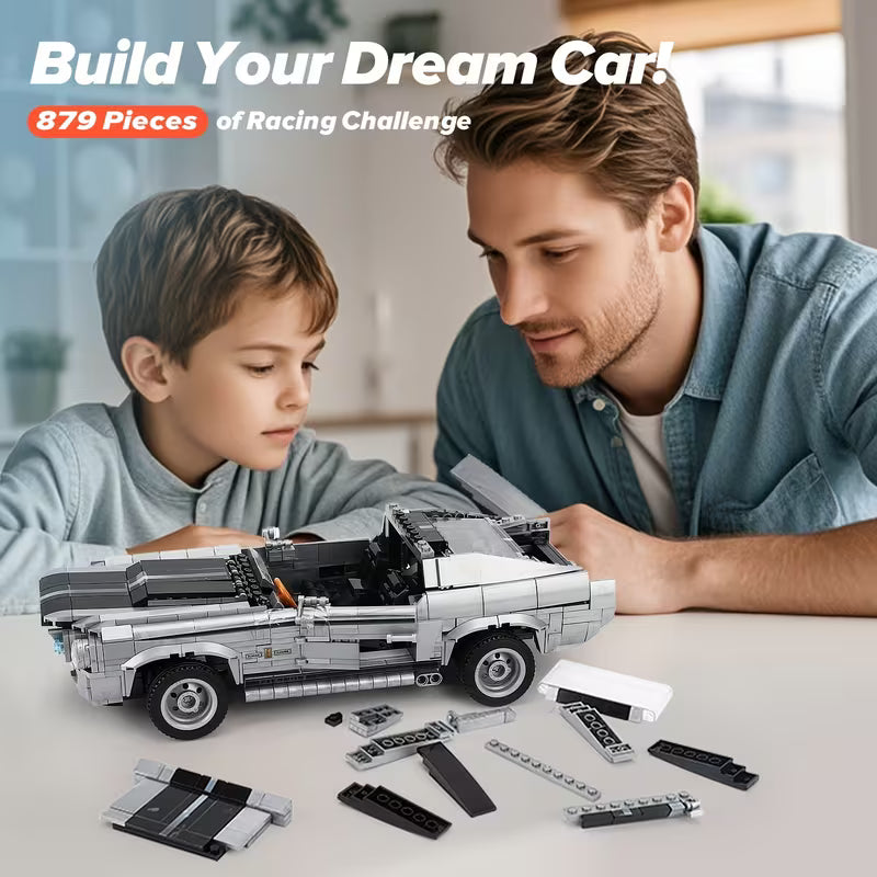925psc classic retro sports car building blocks, simulated cool Silvery-gray car model, DIY assembly technology bricks