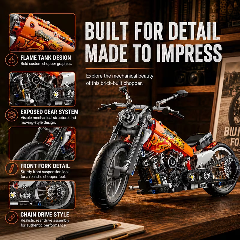 523pcs Motorcycle Model Building Blocks New Year Christmas Holiday Birthday Gift, Suitable for Ages 6 And Up