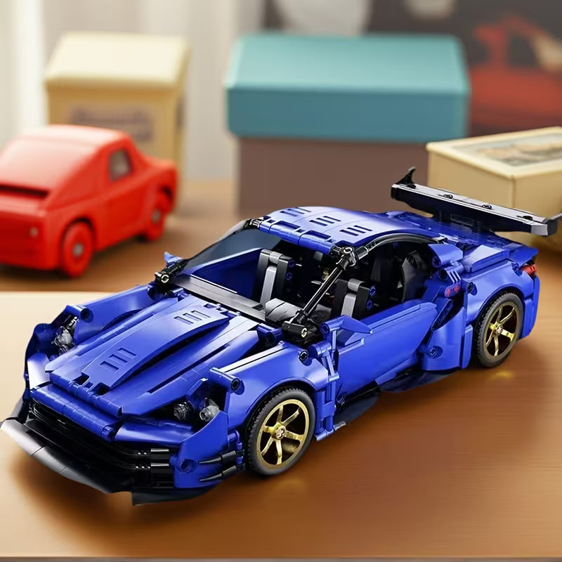 Christmas and New Year Gift: 1334pcs Car Building Block Toy Set, Cool Blue Futuristic Sports Car Model, Ideal Birthday and Holiday Gift for Family, Loved Ones, and Friends.