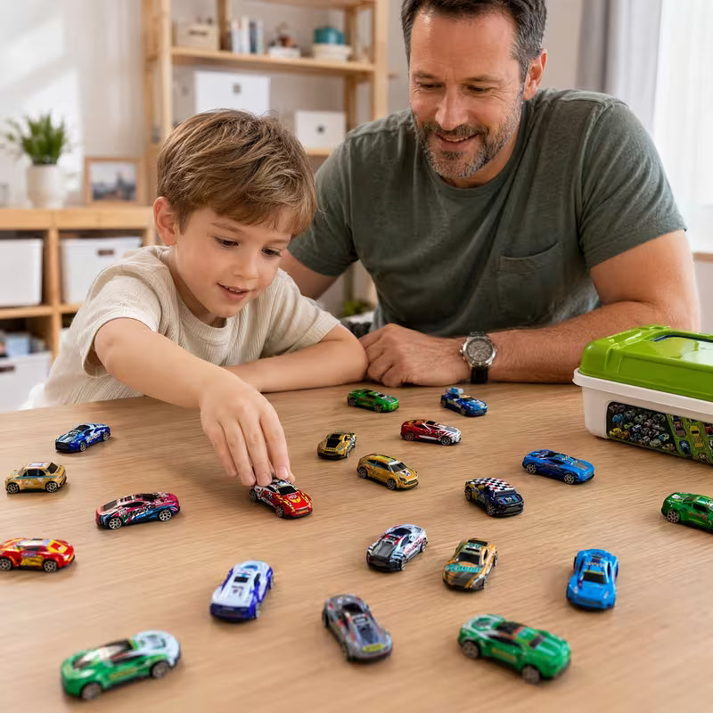 19Pcs Toy Car Party Favor Set, Multi-Item Car Toys with Storage Box