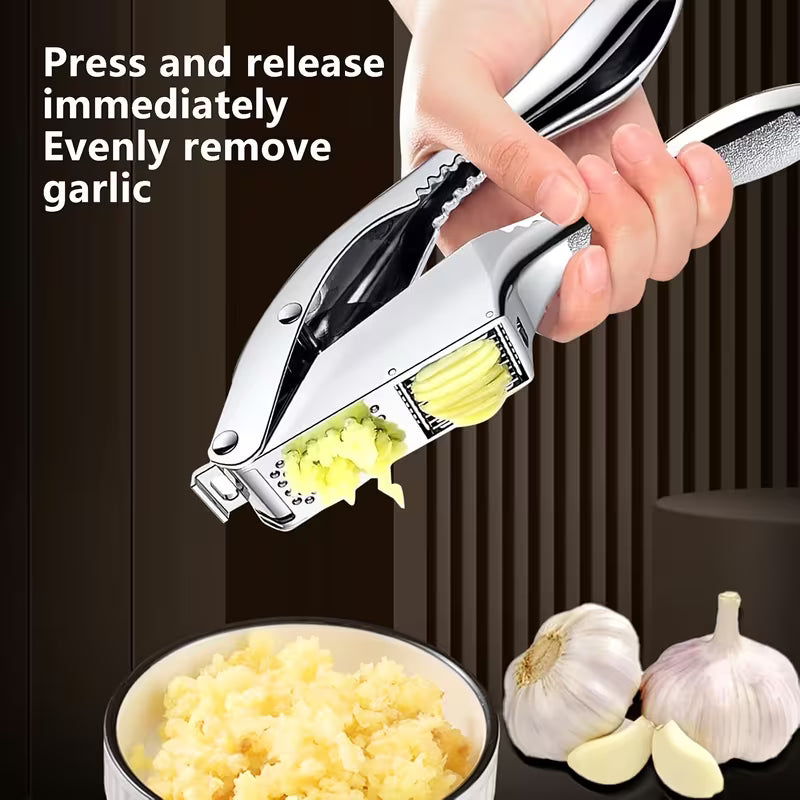 Multifunctional Stainless Steel Garlic Press, Easy to Crush, Slice & Mince Garlic, Walnut Opener