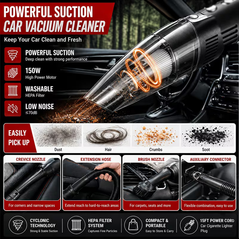 46pcs Car Cleaning & Washing Kit, Internal Detail Cleaning Kit with Handheld Vacuum, Foldable Bucket & Windshield Tool