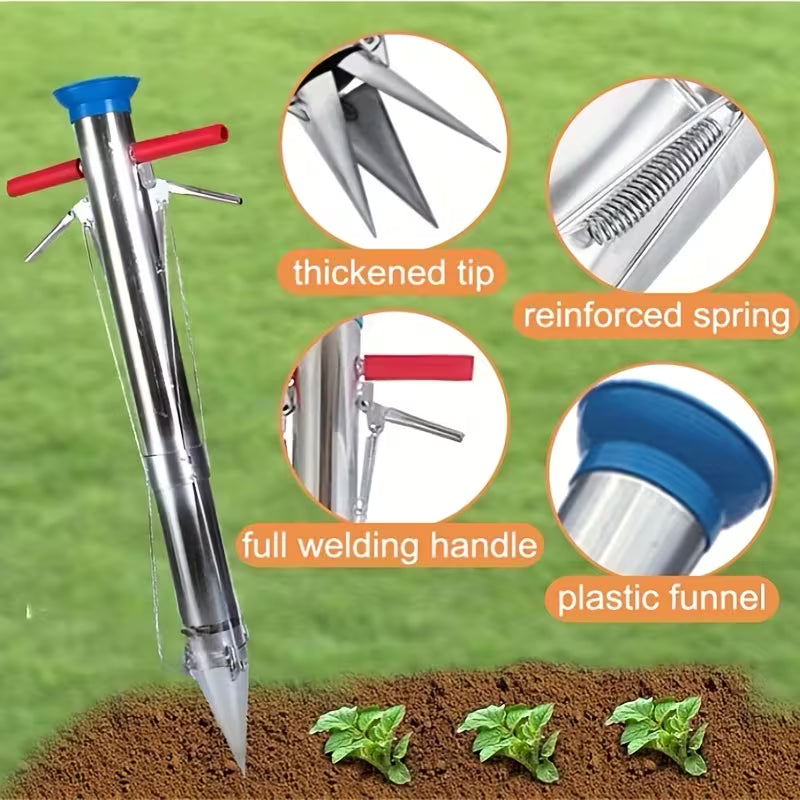 1pc Modern Stainless Steel Garden Transplanting Tool, Long Handle Bulb Planter, Multi-Functional Vegetable Seedling Planter