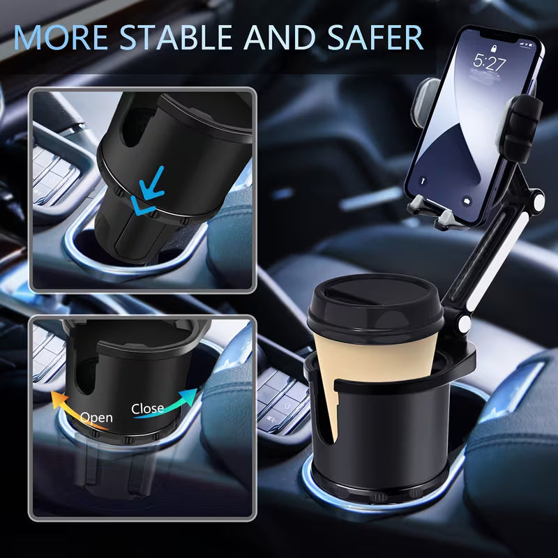 2-in-1 Phone Holder & Cup Holder, Multifunctional Car Phone Stand