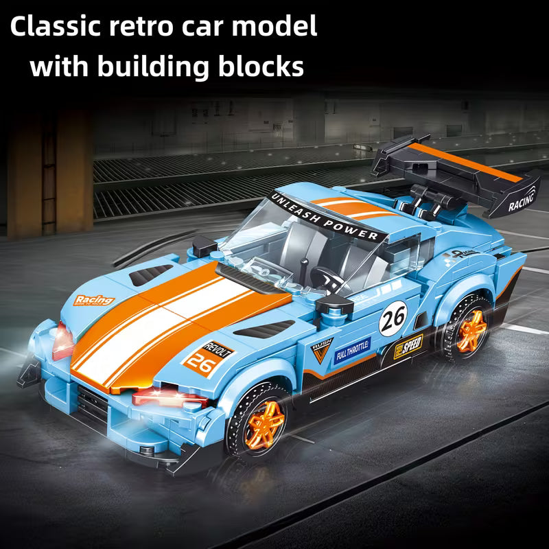 Retro Block Set, Classic Speed Assembly Brick Model Toy, Educational STEM Construction Car Boy Gift Collectible Desktop Display