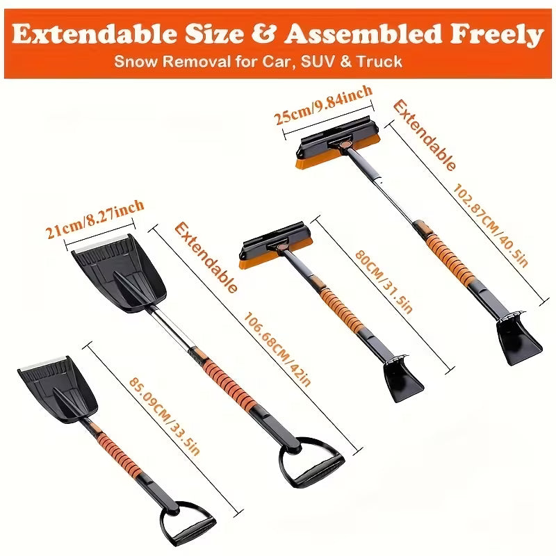 5-In-1 Aluminum Snow Shovel, Automotive Snow Shovel, Aluminum Alloy Retractable Snow Shovel & Ice Scraper