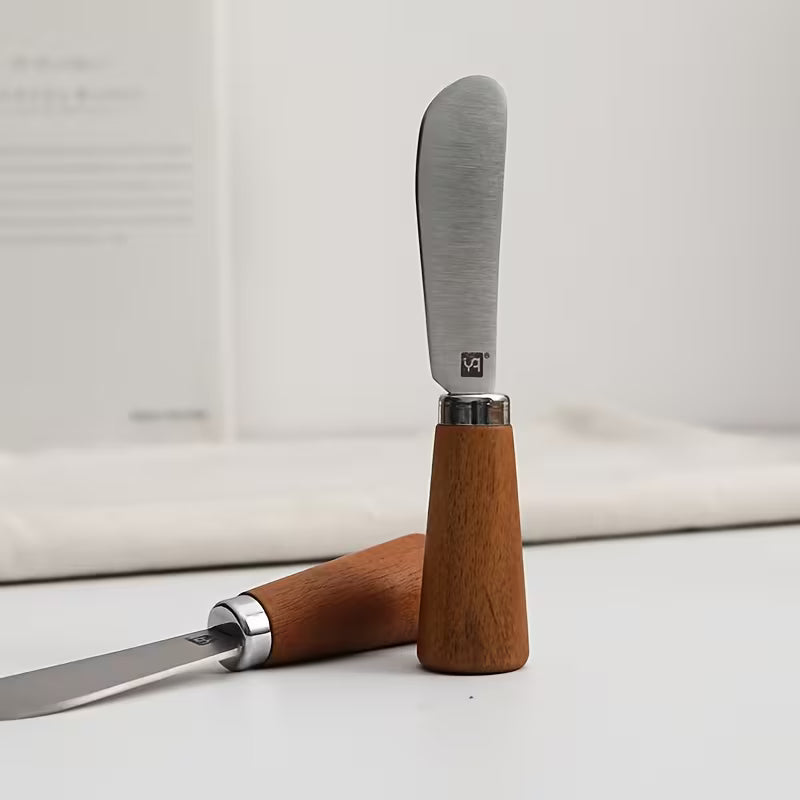 1pc Stainless Steel Wooden Handle Multifunctional Butter Knife, Spreading Cream, Cheese, Jam & Peanut Butter