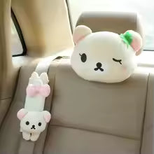 Kawaii Rilakkuma Car Neck Pillow Seat Belt Pad Soft Brown White Bear Car