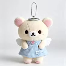 NEW Korilakkuma Angel Blue Dress Plush Keychain White Bear Soft