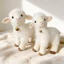 White Lamb Plush Toy Realistic Sheep Wearing A Bell