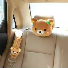 Kawaii Rilakkuma Car Neck Pillow Seat Belt Pad Soft Brown White Bear Car