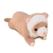 Plush Anglo Mink Lying Doll Toy - Small Ferret Brown White Plush