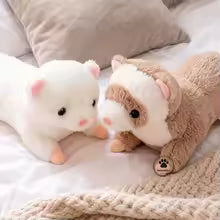 Plush Anglo Mink Lying Doll Toy - Small Ferret Brown White Plush