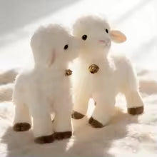 White Lamb Plush Toy Realistic Sheep Wearing A Bell