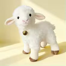 White Lamb Plush Toy Realistic Sheep Wearing A Bell