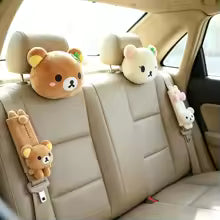 Kawaii Rilakkuma Car Neck Pillow Seat Belt Pad Soft Brown White Bear Car