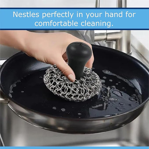316L Stainless Steel Chainmail Scrubber – Heavy-Duty Cleaner for Cast Iron Pans, Skillets & Grills (Dishwasher Safe)