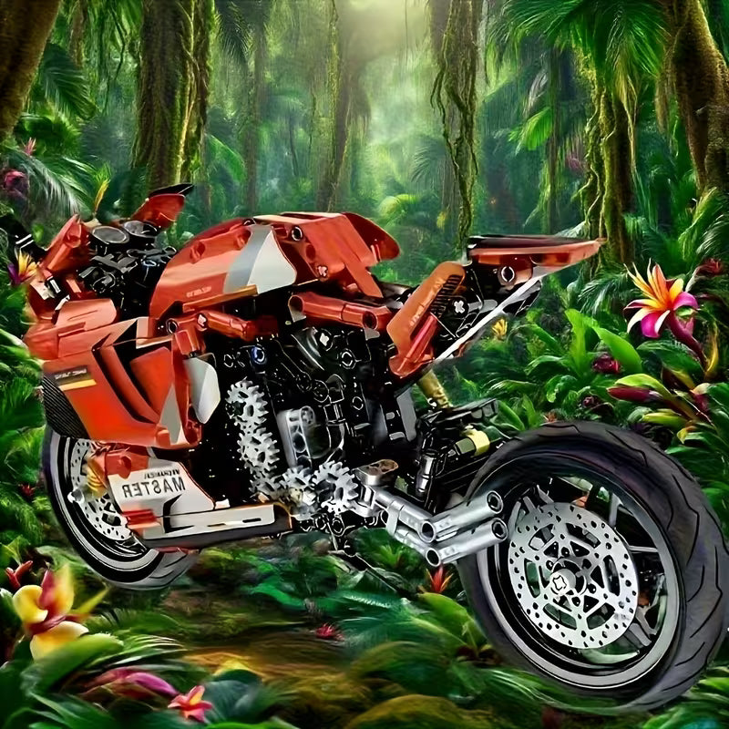 1089PCS Red Motorcycle Building Blocks
