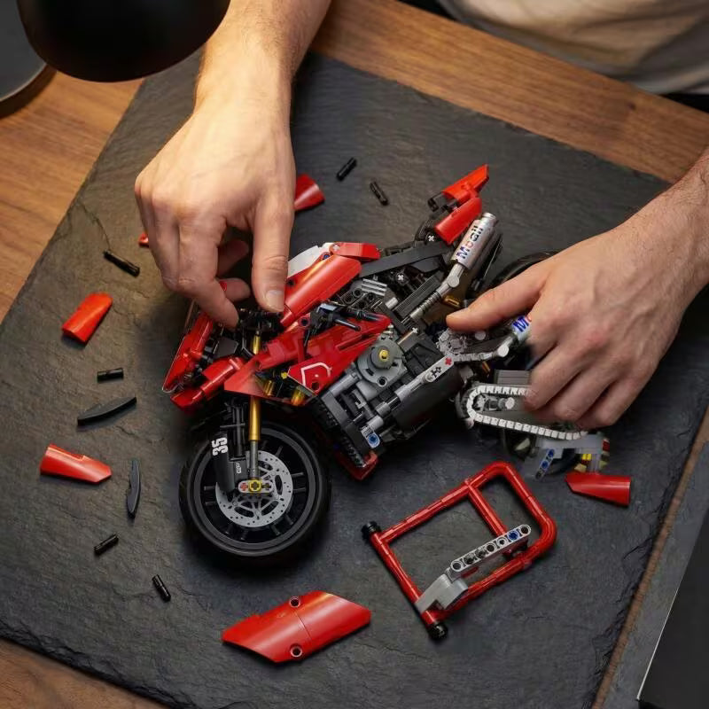 Red White Motorcycle Model Building Set It's a Delightful Home Desktop Decoration and Collectible.